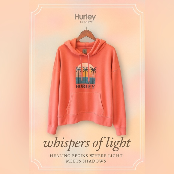 Size L • Hurley Coral Sunset Hoodie – Graphic Palm Logo - Picture 7 of 9